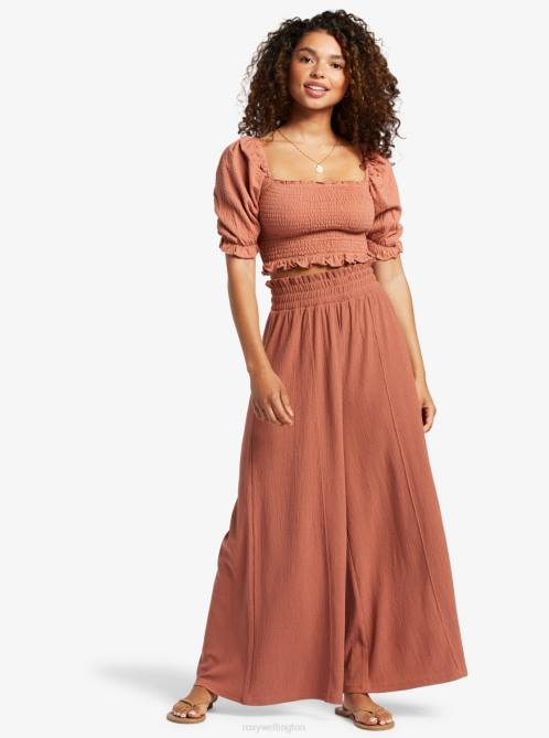 X4FH105 cedar wood Sunset Walks Puff Sleeve Crop Top Women Roxy | Tops