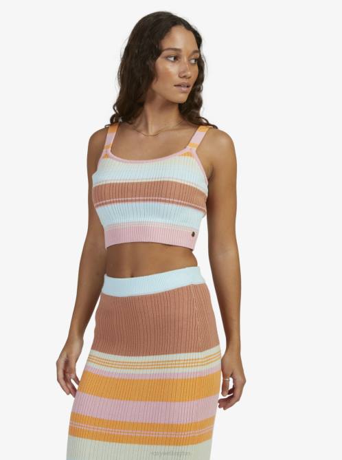 X4FH140 sunset specturm stripe Playa Morning Knitted Vest Women Roxy | Tops
