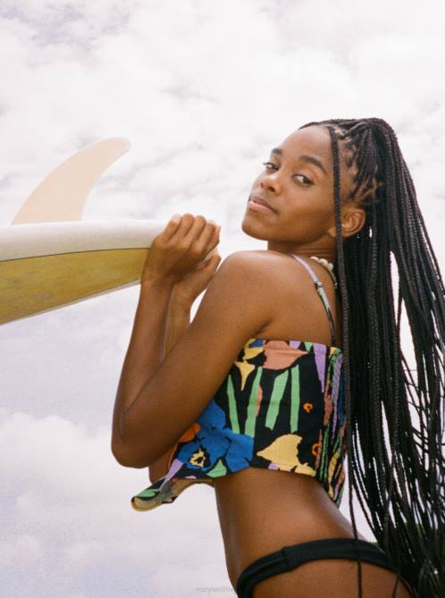 X4FH154 anthracite flower jammin Iconic Place Strappy Crop Top Women Roxy | Tops