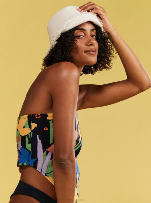 X4FH154 anthracite flower jammin Iconic Place Strappy Crop Top Women Roxy | Tops