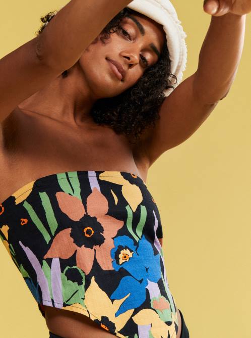 X4FH154 anthracite flower jammin Iconic Place Strappy Crop Top Women Roxy | Tops