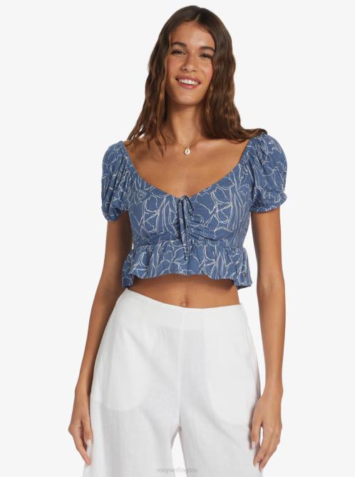 X4FH195 bijou bue linear floral Clearwater Cove Short Length Short Sleeve Top Women Roxy | Tops
