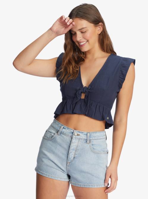 X4FH218 mood indigo Sweetest Love Short Sleeve Crop Top Women Roxy | Tops
