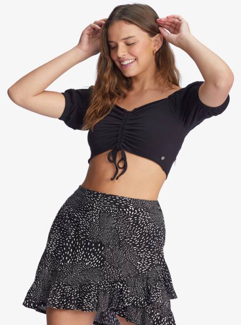 X4FH400 anthracite Flirty Walk Ruched Crop Top Women Roxy | Tops