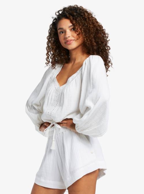 X4FH42 snow white What A Vibe Long Sleeve Crop Top Women Roxy | Tops