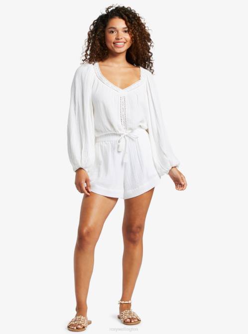 X4FH42 snow white What A Vibe Long Sleeve Crop Top Women Roxy | Tops