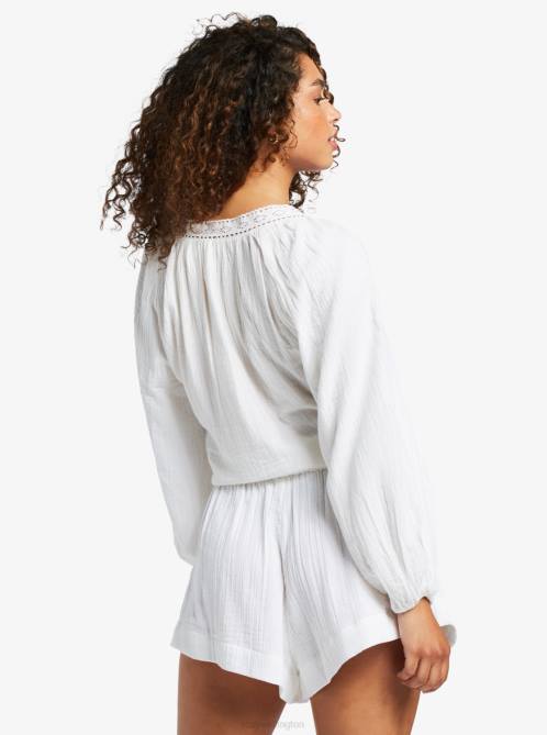 X4FH42 snow white What A Vibe Long Sleeve Crop Top Women Roxy | Tops