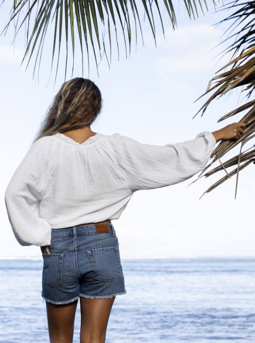 X4FH42 snow white What A Vibe Long Sleeve Crop Top Women Roxy | Tops