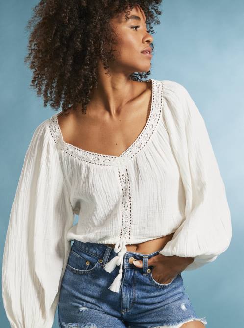 X4FH42 snow white What A Vibe Long Sleeve Crop Top Women Roxy | Tops