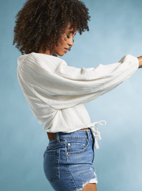 X4FH42 snow white What A Vibe Long Sleeve Crop Top Women Roxy | Tops