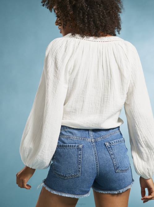 X4FH42 snow white What A Vibe Long Sleeve Crop Top Women Roxy | Tops