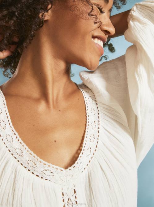 X4FH42 snow white What A Vibe Long Sleeve Crop Top Women Roxy | Tops