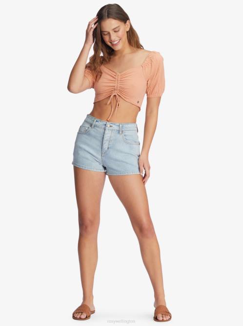 X4FH437 cork Flirty Walk Ruched Crop Top Women Roxy | Tops