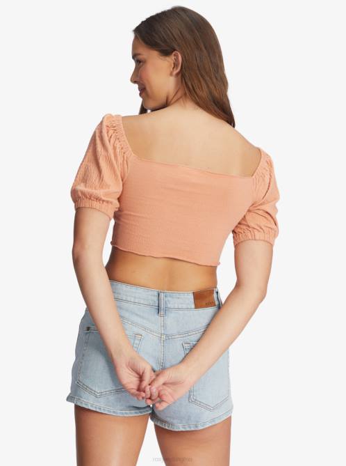 X4FH437 cork Flirty Walk Ruched Crop Top Women Roxy | Tops