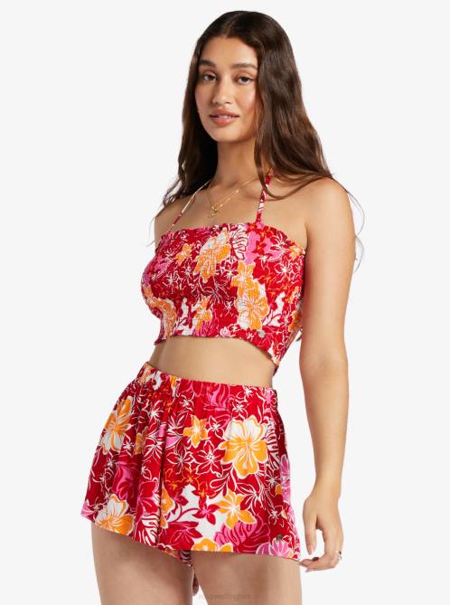 X4FH438 hilo hibiscus Warm Waters Bandeau Top Women Roxy | Tops