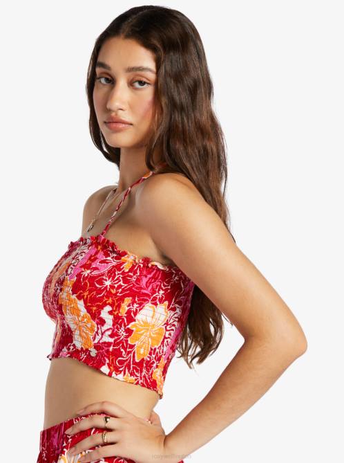 X4FH438 hilo hibiscus Warm Waters Bandeau Top Women Roxy | Tops