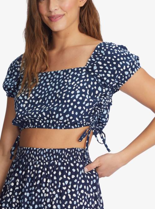X4FH510 mood indigo wild dots Dear Amor Indigo Short Sleeve Crop Top Women Roxy | Tops