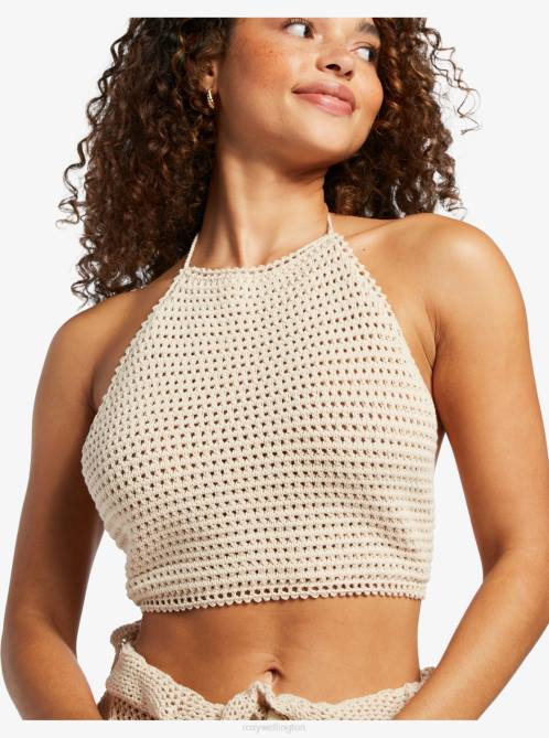 X4FH61 egret Daydreamer Cropped Knit Halter Top Women Roxy | Tops