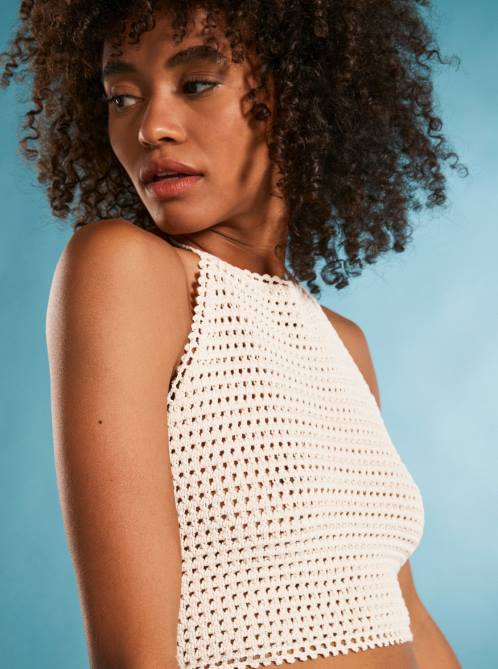 X4FH61 egret Daydreamer Cropped Knit Halter Top Women Roxy | Tops