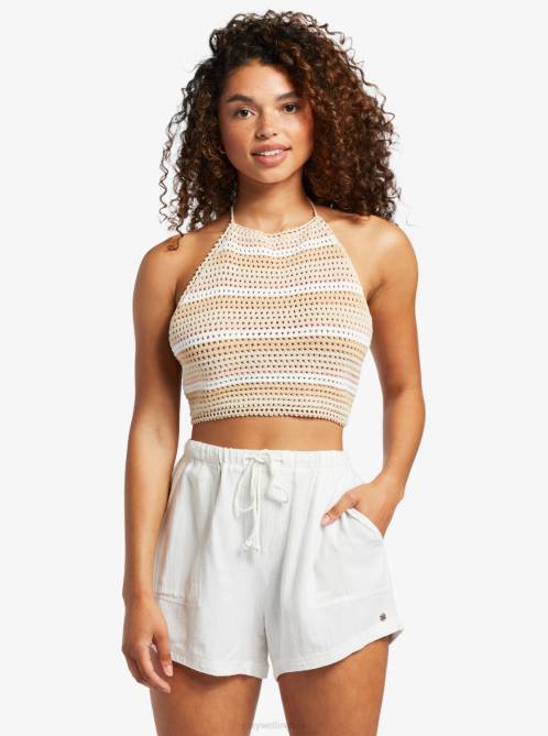 X4FH75 tapioca every day stripe Daydreamer Cropped Knit Halter Top Women Roxy | Tops