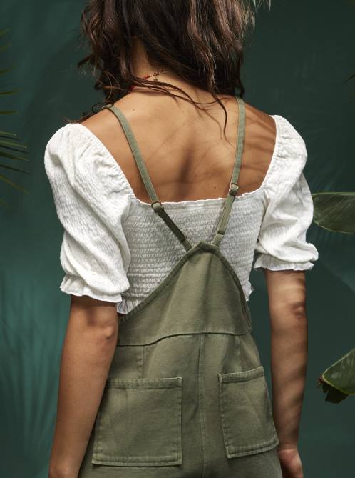 X4FH97 snow white Sunset Walks Puff Sleeve Crop Top Women Roxy | Tops