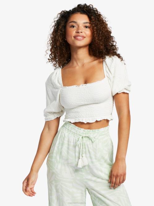 X4FH97 snow white Sunset Walks Puff Sleeve Crop Top Women Roxy | Tops