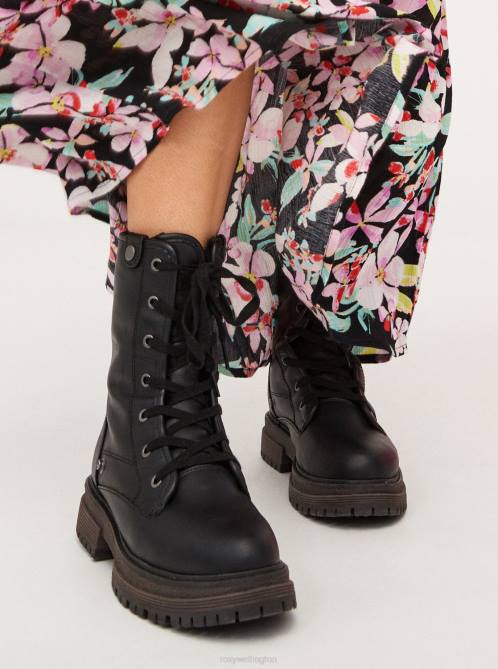 X4FH1465 black Bruna Lace-Up Boots Women Roxy | Boots