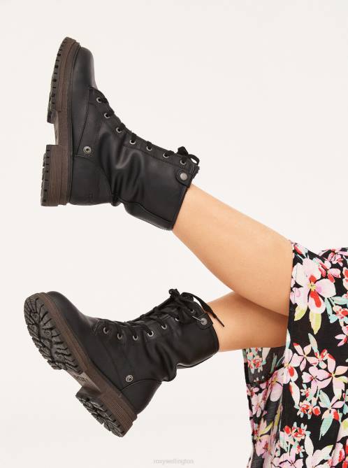 X4FH1465 black Bruna Lace-Up Boots Women Roxy | Boots