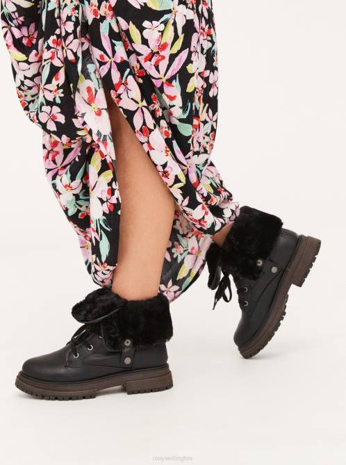 X4FH1465 black Bruna Lace-Up Boots Women Roxy | Boots