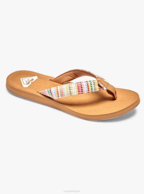 X4FH1277 multi Porto Raffia Flip-Flops Women Roxy | Flip Flops