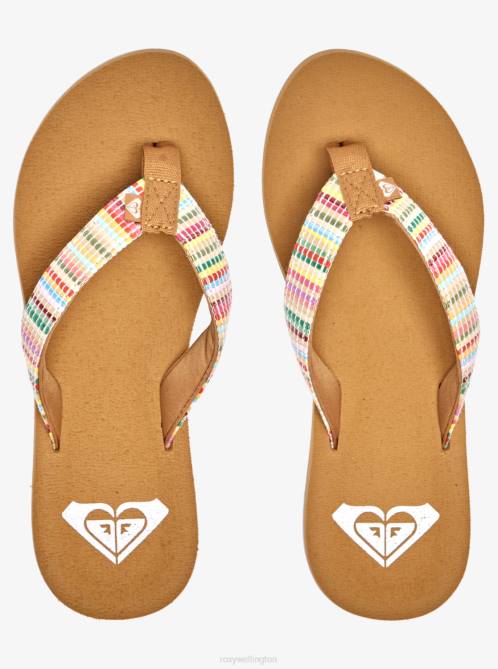 X4FH1277 multi Porto Raffia Flip-Flops Women Roxy | Flip Flops