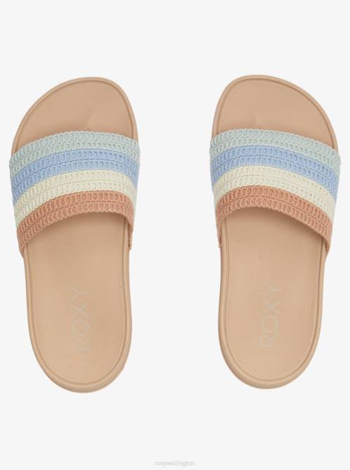 X4FH1215 light blue/brown Slippy Crochet Sandals Women Roxy | Sandals