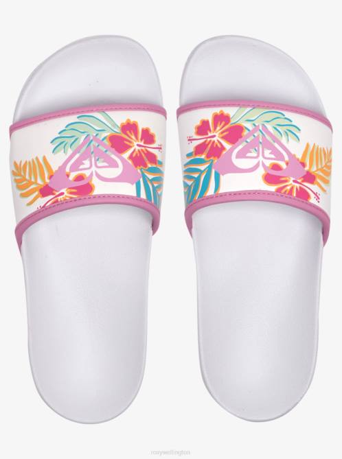 X4FH1329 white/lavender Slippy Sandals Women Roxy | Sandals