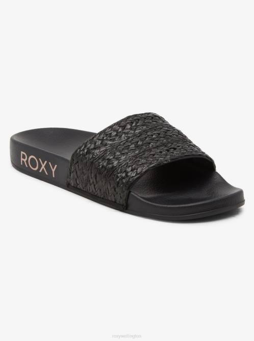 X4FH1385 black Slippy Jute Sandals Women Roxy | Sandals