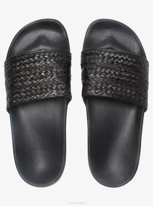 X4FH1385 black Slippy Jute Sandals Women Roxy | Sandals