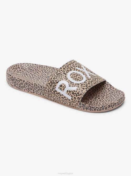 X4FH1451 cheetah print Slippy Printed Slide Sandals Women Roxy | Sandals