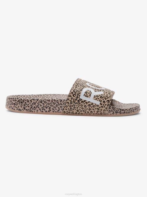 X4FH1451 cheetah print Slippy Printed Slide Sandals Women Roxy | Sandals