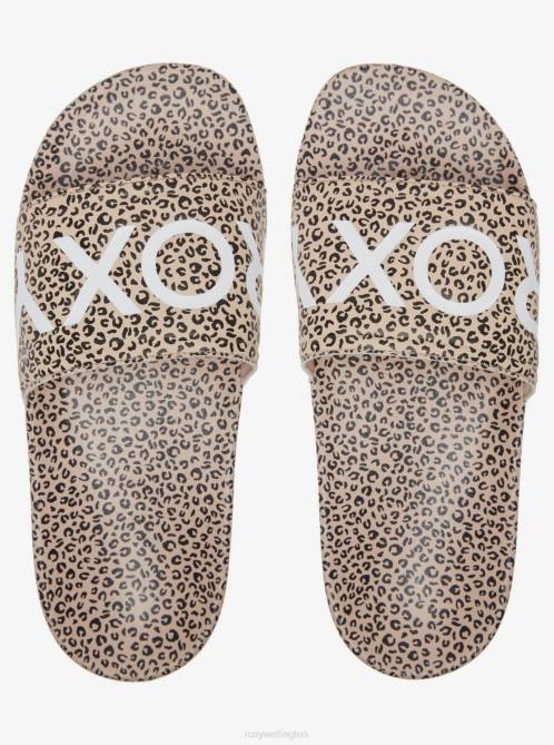 X4FH1451 cheetah print Slippy Printed Slide Sandals Women Roxy | Sandals