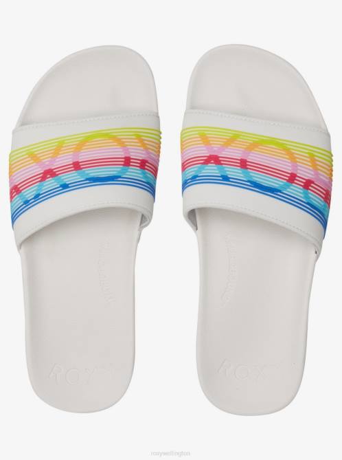 X4FH1456 white/rainbow Slippy Water-Friendly Sandals Women Roxy | Sandals