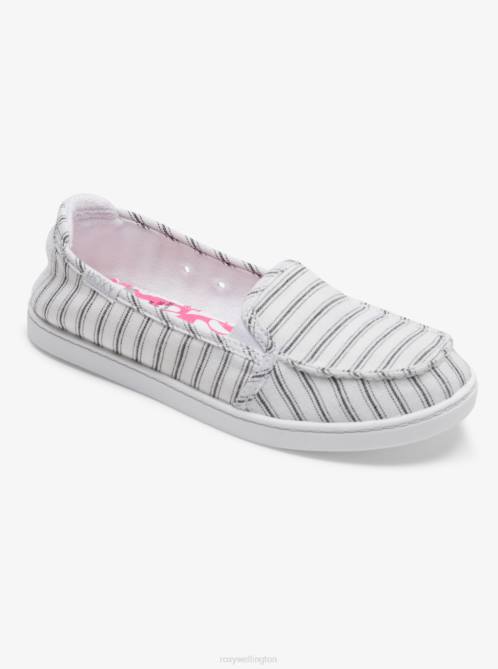 X4FH1354 white/black pinstripe Minnow Slip-On Shoes Women Roxy | Sneakers
