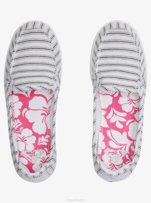 X4FH1354 white/black pinstripe Minnow Slip-On Shoes Women Roxy | Sneakers
