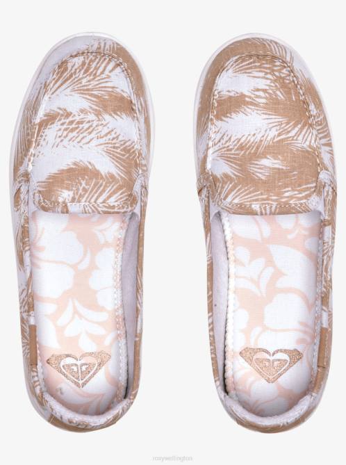 X4FH1410 white/tan Minnow Slip-On Shoes Women Roxy | Sneakers
