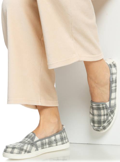 X4FH1447 grey plaid Minnow Faux Fur-Lined Slip-On Shoes Women Roxy | Sneakers
