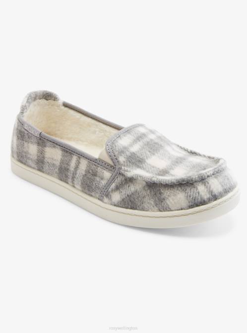 X4FH1447 grey plaid Minnow Faux Fur-Lined Slip-On Shoes Women Roxy | Sneakers