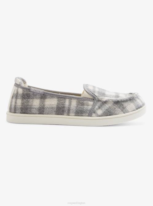 X4FH1447 grey plaid Minnow Faux Fur-Lined Slip-On Shoes Women Roxy | Sneakers
