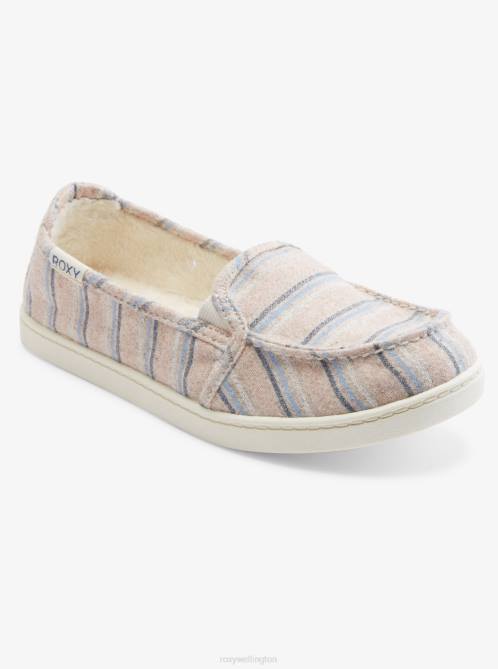 X4FH1454 white/pink/blue Minnow Faux Fur-Lined Slip-On Shoes Women Roxy | Sneakers