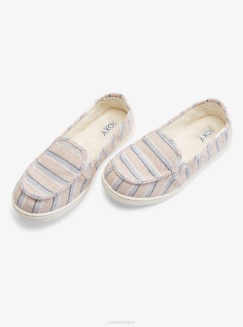 X4FH1454 white/pink/blue Minnow Faux Fur-Lined Slip-On Shoes Women Roxy | Sneakers