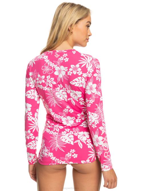 X4FH648 shocking pink hello aloha Sea Skippin Long Sleeve UPF 50 Rashguard Women Roxy | Rashguards
