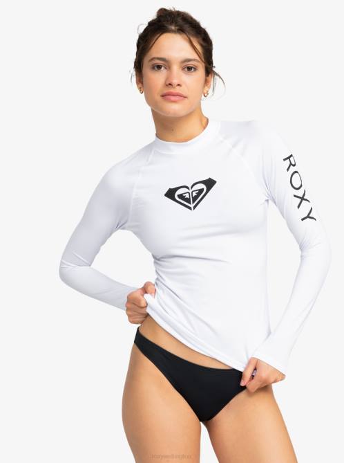 X4FH665 bright white Whole Hearted Long Sleeve UPF 50 Rashguard Women Roxy | Rashguards