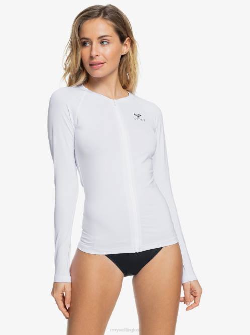 X4FH666 bright white Essentials UPF 50 Long Sleeve Front Zip Rashguard Women Roxy | Rashguards